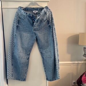 Eesome Relaxed Fit Checkered Blue Jeans